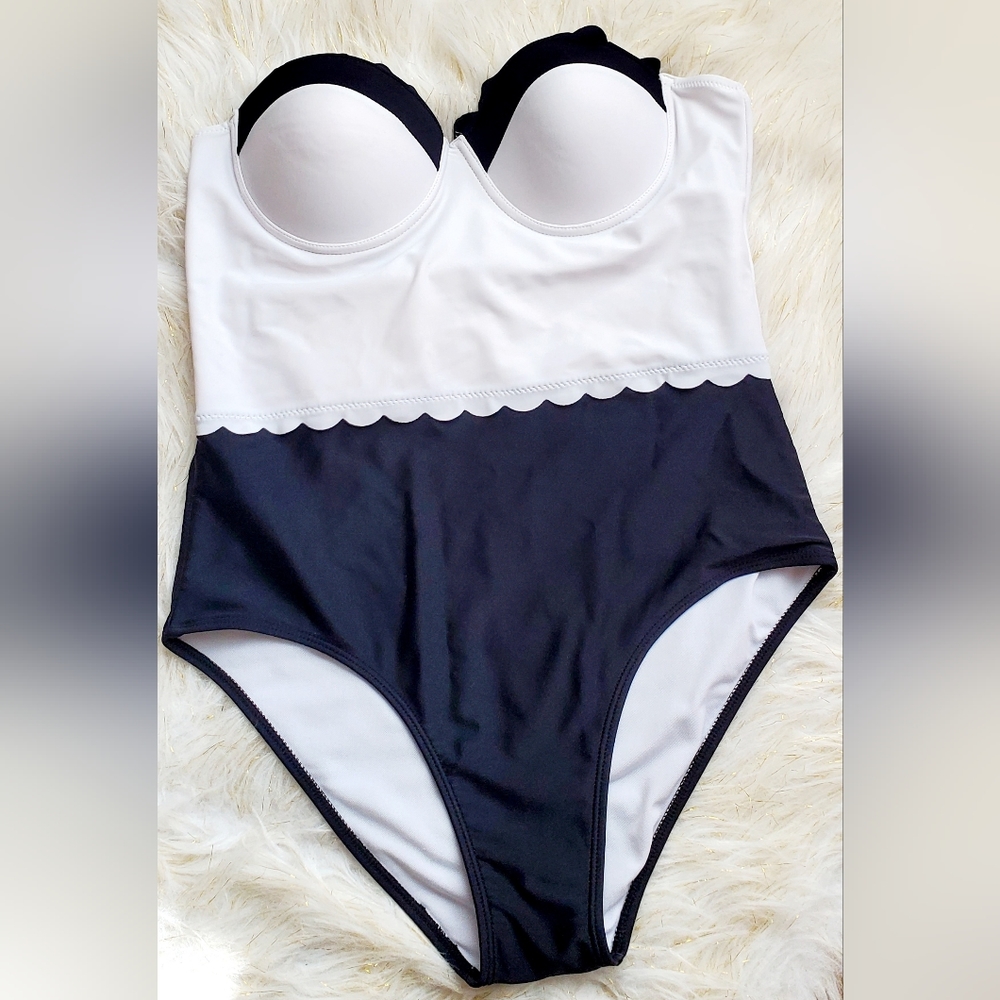 C Apparel black and white scalloped swimsuit - Picture 2 of 6